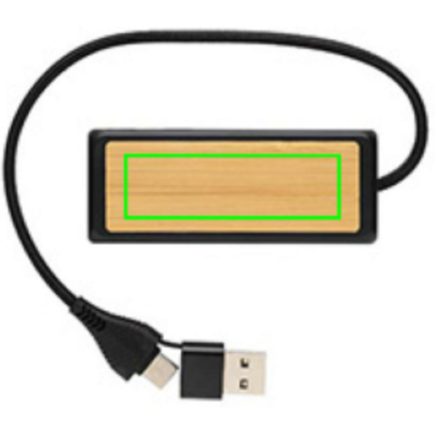 Link Dual Input USB Hub aus RCS rec. Kunststoff und Bambus schwarz bedrucken, Art.-Nr. P308.5601