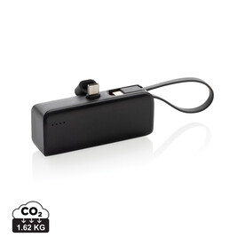 Powerlink 3000mah Powerbank aus RCS rPlastic mit USB-C Kabel schwarz bedrucken, Art.-Nr. P322.4901