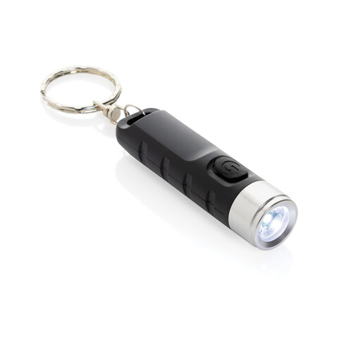 Globix USB Schlüsselanhänger-Taschenlampe aus RCS rABS schwarz bedrucken, Art.-Nr. P514.0201