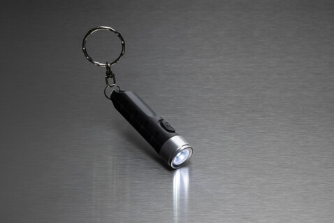 Globix USB Schlüsselanhänger-Taschenlampe aus RCS rABS schwarz bedrucken, Art.-Nr. P514.0201
