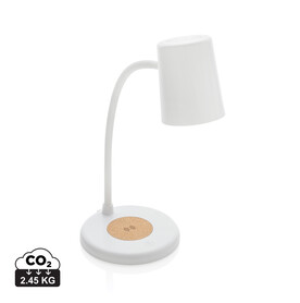 Zenara 15W Schreibtischlampe aus RCS rec. Plastik &amp;amp; Kork weiß bedrucken, Art.-Nr. P514.0303