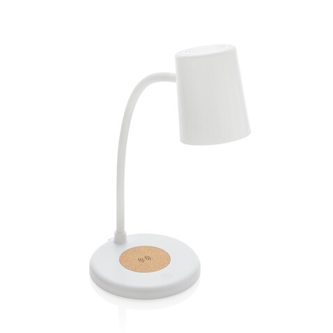 Zenara 15W Schreibtischlampe aus RCS rec. Plastik &amp; Kork weiß bedrucken, Art.-Nr. P514.0303