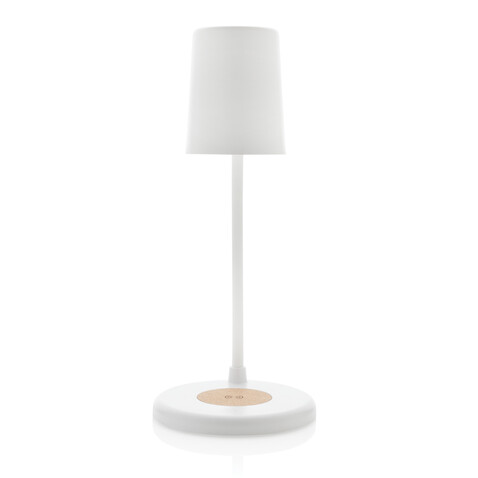 Zenara 15W Schreibtischlampe aus RCS rec. Plastik &amp; Kork weiß bedrucken, Art.-Nr. P514.0303
