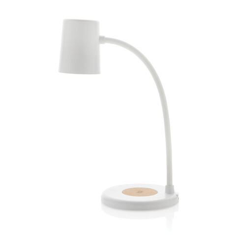 Zenara 15W Schreibtischlampe aus RCS rec. Plastik &amp; Kork weiß bedrucken, Art.-Nr. P514.0303
