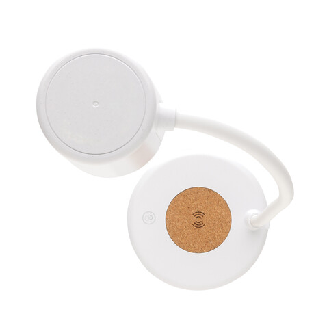 Zenara 15W Schreibtischlampe aus RCS rec. Plastik &amp; Kork weiß bedrucken, Art.-Nr. P514.0303