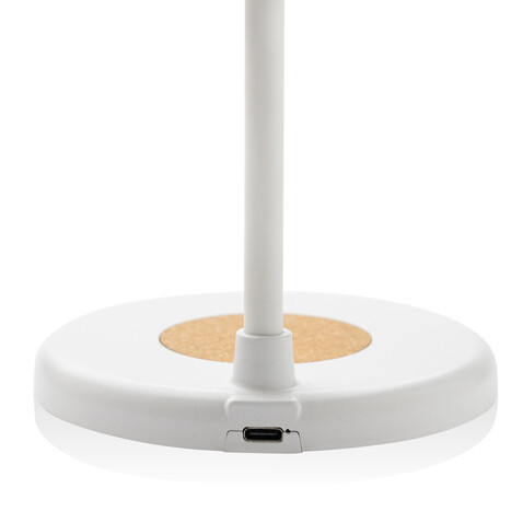 Zenara 15W Schreibtischlampe aus RCS rec. Plastik &amp; Kork weiß bedrucken, Art.-Nr. P514.0303