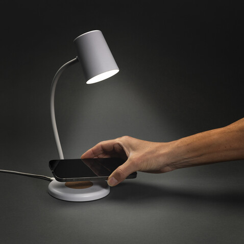 Zenara 15W Schreibtischlampe aus RCS rec. Plastik &amp; Kork weiß bedrucken, Art.-Nr. P514.0303