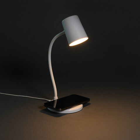 Zenara 15W Schreibtischlampe aus RCS rec. Plastik &amp; Kork weiß bedrucken, Art.-Nr. P514.0303