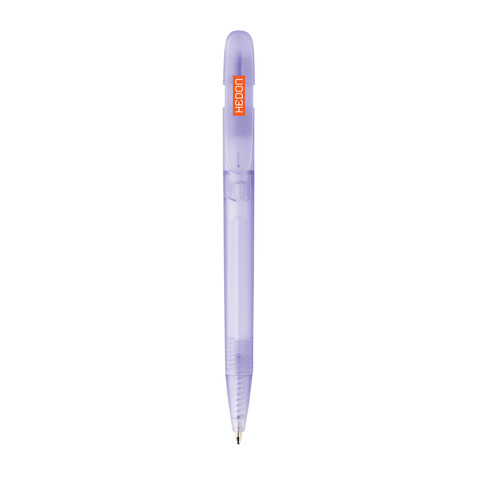 Devin transparenter Stift aus GRS zertifiziertem rABS lila bedrucken, Art.-Nr. P611.2630