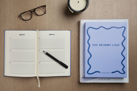 VINGA &quot;One memory a day&quot; GRS-recyceltes Papierjournal blau bedrucken, Art.-Nr. V7730205