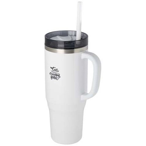 Melbourne 1200 ml RCS-zertifizierter Isolierbecher mit Strohhalm, weiss bedrucken, Art.-Nr. 10080101