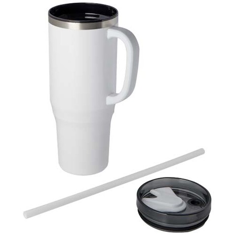 Melbourne 1200 ml RCS-zertifizierter Isolierbecher mit Strohhalm, weiss bedrucken, Art.-Nr. 10080101