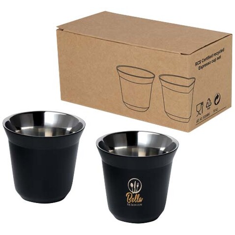 Duo 80 ml RCS-zertifiziertes Espressotassen Set aus Edelstahl, schwarz bedrucken, Art.-Nr. 10080490