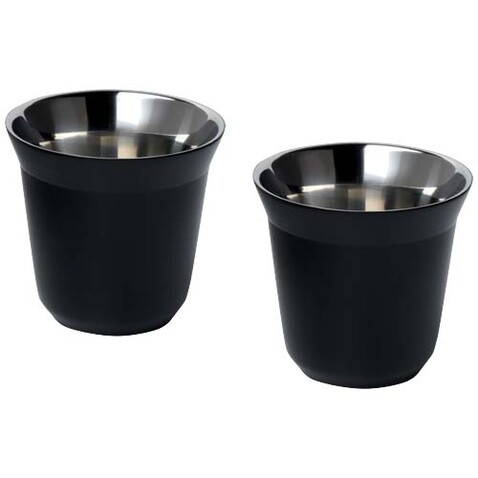 Duo 80 ml RCS-zertifiziertes Espressotassen Set aus Edelstahl, schwarz bedrucken, Art.-Nr. 10080490