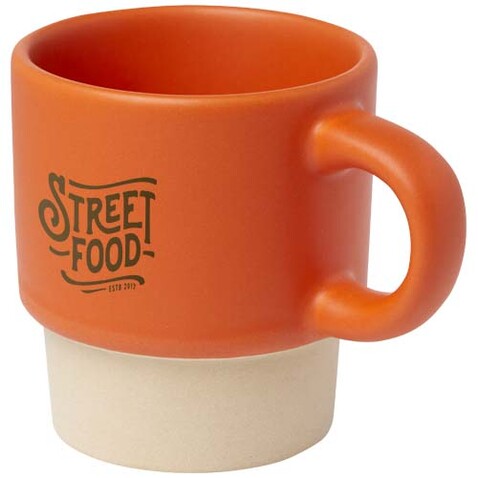 Olympia 130 ml stapelbarer Expresso Becher mit Tonboden, orange bedrucken, Art.-Nr. 10080531