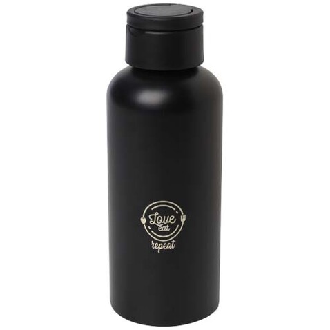 Trinity 600 ml RCS-zertifizierte Wasserflasche aus recyceltem Aluminium mit RPET-Deckel, schwarz bedrucken, Art.-Nr. 10081590