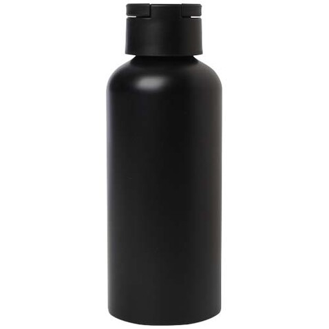 Trinity 600 ml RCS-zertifizierte Wasserflasche aus recyceltem Aluminium mit RPET-Deckel, schwarz bedrucken, Art.-Nr. 10081590