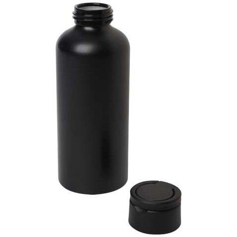 Trinity 600 ml RCS-zertifizierte Wasserflasche aus recyceltem Aluminium mit RPET-Deckel, schwarz bedrucken, Art.-Nr. 10081590