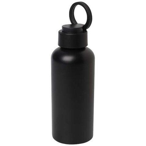 Trinity 600 ml RCS-zertifizierte Wasserflasche aus recyceltem Aluminium mit RPET-Deckel, schwarz bedrucken, Art.-Nr. 10081590