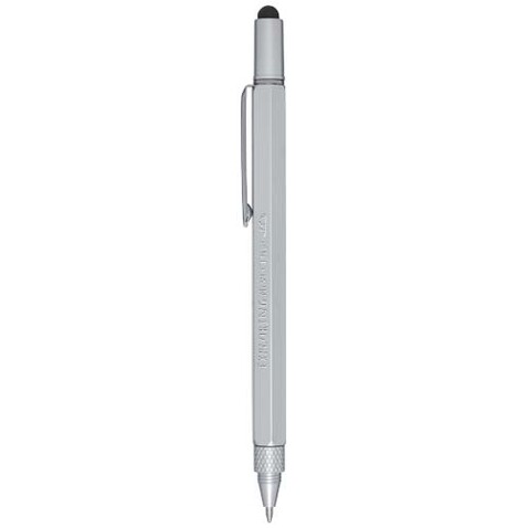 Dora Multifunktionsstift aus recyceltem Aluminium (schwarze Mine), silber bedrucken, Art.-Nr. 10790881