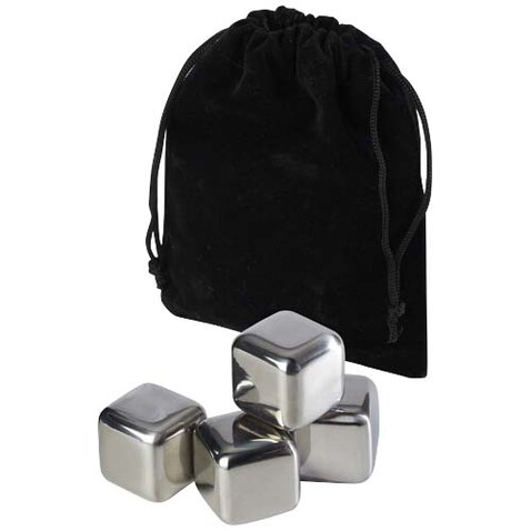 Froz Eiswürfel Set aus Edelstahl, schwarz, silber bedrucken, Art.-Nr. 11338490