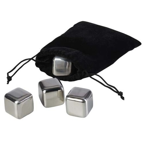 Froz Eiswürfel Set aus Edelstahl, schwarz, silber bedrucken, Art.-Nr. 11338490