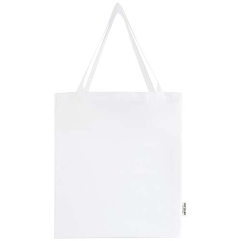 Madras 140 g/m² Baumwoll Tragetasche mit Seitenfalten aus GRS recycelter Baumwolle, weiss bedrucken, Art.-Nr. 12073301