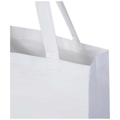 Madras 140 g/m² Baumwoll Tragetasche mit Seitenfalten aus GRS recycelter Baumwolle, weiss bedrucken, Art.-Nr. 12073301
