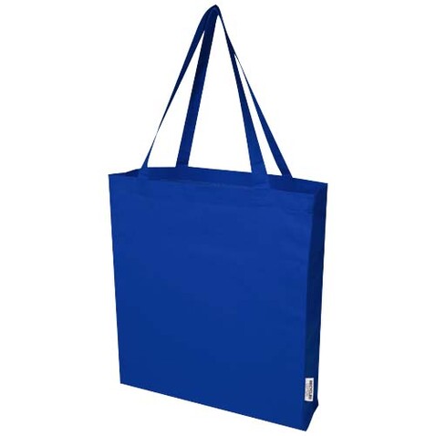 Madras 140 g/m² Baumwoll Tragetasche mit Seitenfalten aus GRS recycelter Baumwolle, royalblau bedrucken, Art.-Nr. 12073353