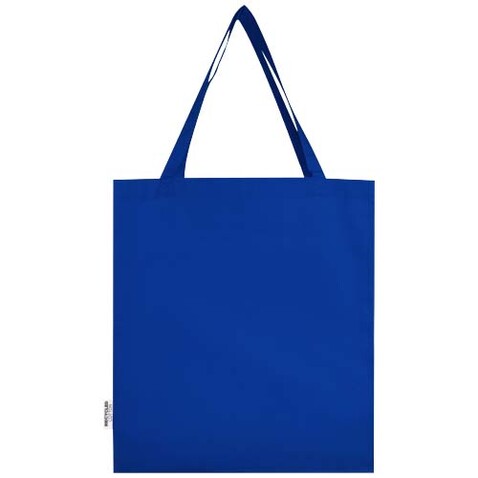 Madras 140 g/m² Baumwoll Tragetasche mit Seitenfalten aus GRS recycelter Baumwolle, royalblau bedrucken, Art.-Nr. 12073353