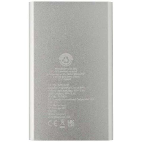 Pep 4000 mAh Type-C Powerbank aus recyceltem Aluminium, silber bedrucken, Art.-Nr. 12438081