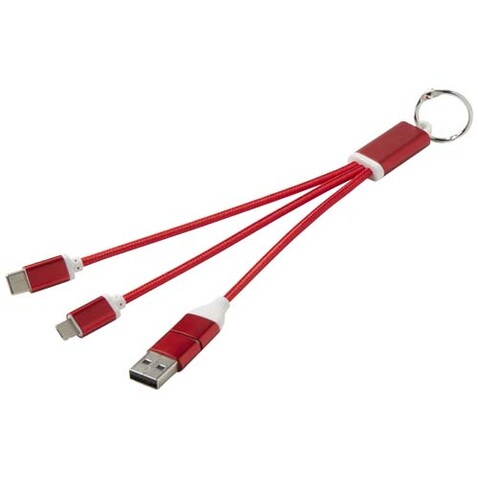 Metal 4-in-1 Ladekabel aus recyceltem Aluminium mit Schlüsselanhänger, rot bedrucken, Art.-Nr. 12438221