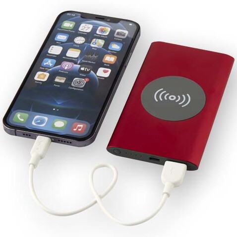 Juice 4000 mAh Typ-C kabellose Powerbank aus recyceltem Aluminium, rot bedrucken, Art.-Nr. 12438421