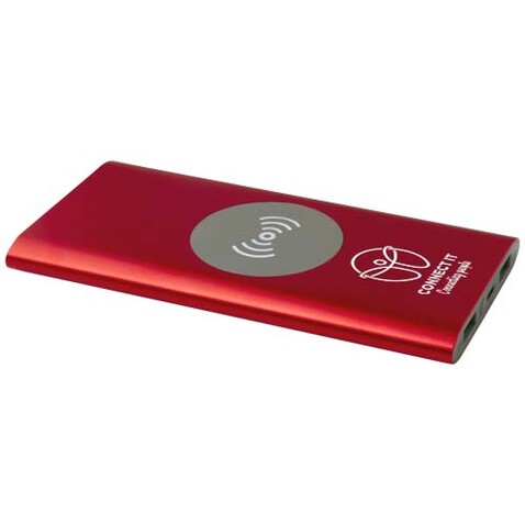 Juice 8000 mAh Typ-C kabellose Powerbank aus recyceltem Aluminium, rot bedrucken, Art.-Nr. 12438521