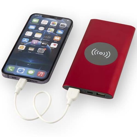 Juice 8000 mAh Typ-C kabellose Powerbank aus recyceltem Aluminium, rot bedrucken, Art.-Nr. 12438521