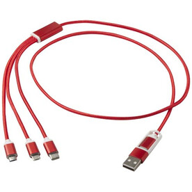 Versatile 5-in-1 Ladekabel aus recyceltem Aluminium, rot bedrucken, Art.-Nr. 12438621 Versatile 5-in-1 Ladekabel aus recyceltem Aluminium, rot bedrucken, Art.-Nr. 12438621