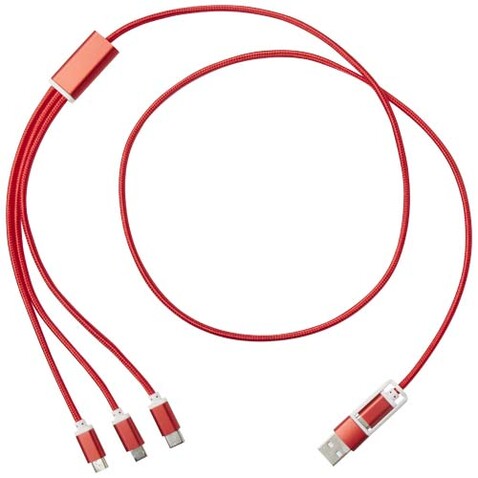 Versatile 5-in-1 Ladekabel aus recyceltem Aluminium, rot bedrucken, Art.-Nr. 12438621
