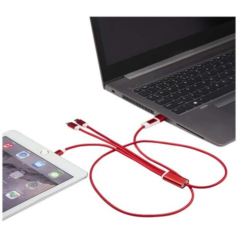 Versatile 5-in-1 Ladekabel aus recyceltem Aluminium, rot bedrucken, Art.-Nr. 12438621
