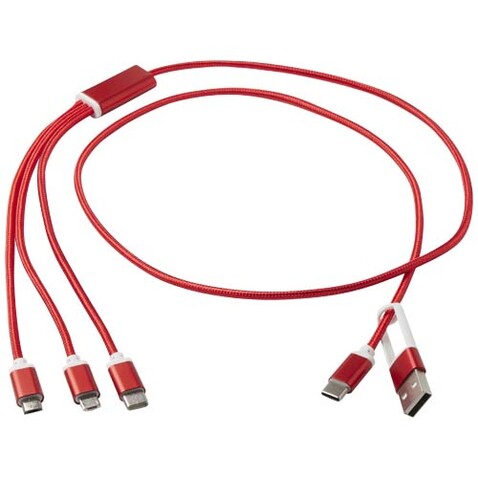 Versatile 5-in-1 Ladekabel aus recyceltem Aluminium, rot bedrucken, Art.-Nr. 12438621