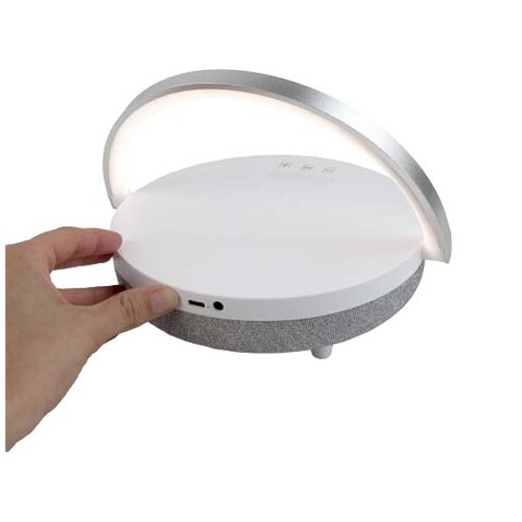 Prixton 10W 4-in-1 Bluetooth®-Lautsprecher mit LED-Licht und kabelloser Ladestation, weiss bedrucken, Art.-Nr. 2PA16001