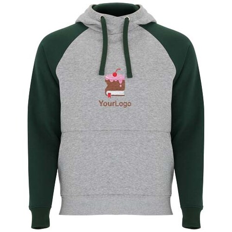 Badet zweifarbiger Kapuzenpullover für Kinder, heather grau, dunkelgrün bedrucken, Art.-Nr. K1058B4G