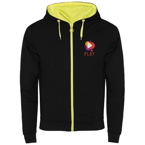 Fuji Kaputzensweatjacke Unisex, schwarz, Fluor Yellow bedrucken, Art.-Nr. R1105A61