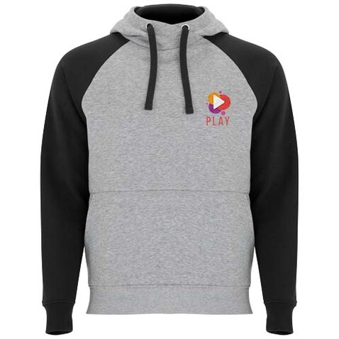 Badet zweifarbiger Kapuzenpullover Unisex, heather grau, schwarz bedrucken, Art.-Nr. R10588J2