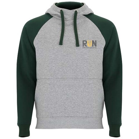 Badet zweifarbiger Kapuzenpullover Unisex, heather grau, dunkelgrün bedrucken, Art.-Nr. R1058B43