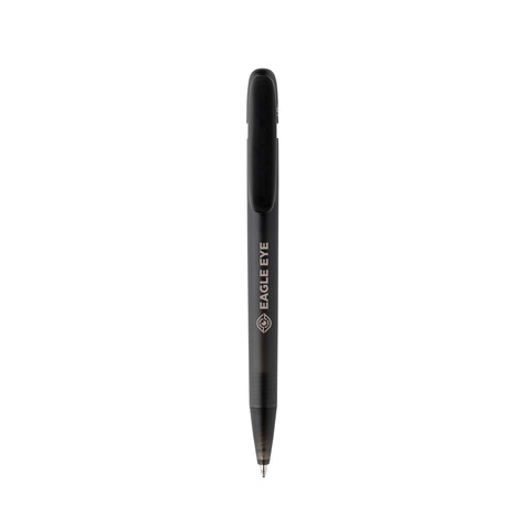 Devin transparenter Stift aus GRS zertifiziertem rABS schwarz bedrucken, Art.-Nr. P611.2601