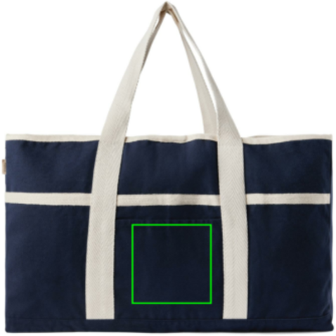 VINGA Volonne AWARE™ Strandtasche aus recyceltem Canvas blau, off white bedrucken, Art.-Nr. V762035