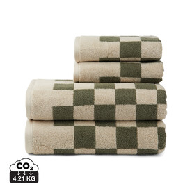 VINGA Elba Handtuch aus OCS Bio-Baumwolle, 4er-Set grün, beige bedrucken, Art.-Nr. V4500307 VINGA Elba Handtuch aus OCS Bio-Baumwolle, 4er-Set grün, beige bedrucken, Art.-Nr. V4500307