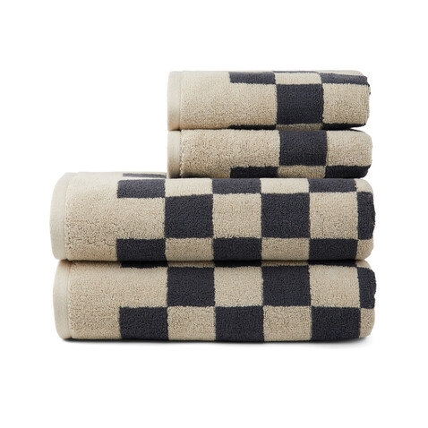 VINGA Elba Handtuch aus OCS Bio-Baumwolle, 4er-Set grau, beige bedrucken, Art.-Nr. V4500302 VINGA Elba Handtuch aus OCS Bio-Baumwolle, 4er-Set grau, beige bedrucken, Art.-Nr. V4500302
