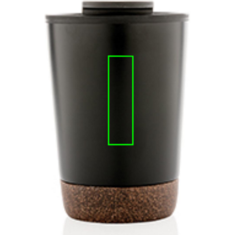GRS rPP Edelstahl-Kaffeebecher mit Kork schwarz bedrucken, Art.-Nr. P435.071