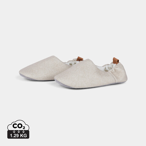 VINGA Moulton Hausschuhe aus RCS rPET (S/M) beige, feather grey bedrucken, Art.-Nr. V4990119SM